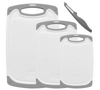 ASAB Plastic Chopping Board Set of 3 Kitchen Dishwasher BPA Free Safe Non Slip Cutting Board Hanging Hole Large Medium Small Easy Grip Handle Juice Groove Peeler Included for Meat Fruit Vegetable