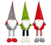 ASAB Christmas Gonks - Set of 3 Swedish Gnome Decorations 50cm | Soft felt & cotton gonks with long beards, dangling legs & red, green and grey hats for mantel, shelf & table displays.