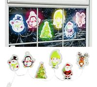 ASAB Christmas Window Stickers - Gel LED Light Up Santa, Elf, Snowman, Tree Clings - Reusable Battery Included Xmas Decals for Holiday Winter Decoration
