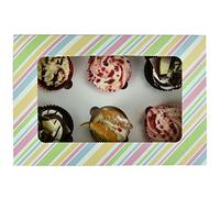 ASAB Cupcake Boxes Sturdy Cardboard Cake Boxes for Cupcakes with Transparent Window Easy Assembly Cupcake Holder for Muffins Mini Cupcake Boxes Perfect for Birthday Wedding (1 Multicoloured Stripe)