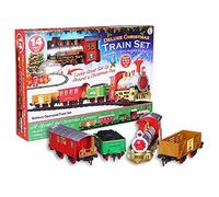 ASAB Deluxe 14pc Christmas Train Set Festive Express Easy Click Track Battery Powered Locomotive With Realistic Sounds And Lights Xmas Tree Decoration