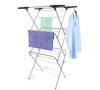 ASAB Foldable Clothes Airer 21m Drying Space Clothes Drying Rack with Non-Slip Feet Corner Space for Hangers Compact Clothes Horse Dryer Steel Frame Laundry Rack Clothes Dryer(Silver/Black)