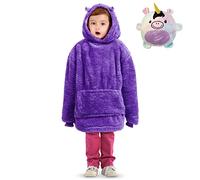 ASAB Kids Oversized Plush Hoodie with Pet Toy Wearable Animal Snuggle Hooded Blanket Soft Warm with Giant Pocket For Kids Snuggle Blanket For Girls Boys (Purple Unicorn)
