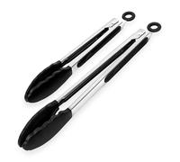 ASAB Kitchen Tongs Pack of 2 Silicone 9" and 12" Non-Slip Stainless Steel Handle Easy Grip Cooking Tongs Smart Locking Clip Heat Resistant Tongs for Cooking BBQ Buffet Barbecue Salad Serving (Black)