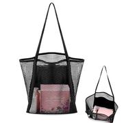 ASAB Mesh Beach Bag Lightweight Foldable Mesh Tote Bag with Zipper Pockets Comfortable Handles Waterproof Bottom Lining Travel Summer Shoulder Large Beach Bag for Vacation Swimming Pool Picnic