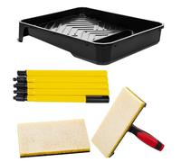 ASAB Paint Pad Applicator Set for Walls and Ceilings with Extension Pole Handle Lock Adjustment Sturdy Tray with Grooves Paint Pad for Fence Painting Decorating Comfortable Grip Decking Oil Applicator