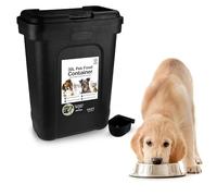 ASAB Pet Food Storage Container Large 30L/15kg Plastic Food Storage Container With Integrated Food Scoop and Flip Top Locking System Perfect for Dog Treats Dog Food and Kitten Food (Black - Large)