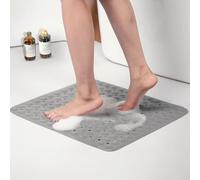 ASAB Rubber Non Slip Bath Mat 54 x 54cm Anti Mould Mildew Resistant Durable Shower Mat with Drain Holes Suction Cups Machine Washable Safe Comfortable Bathtub Mat for Elderly Children Grey (Small)