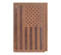 ASAD Leather Everyday Trifold Wallet with ID Window and Multiple Card Slots | Genuine Leather Double Stitched RFID Blocking Stylish | Gift for Him, Brown Crazy Horse American Flag Design, Standard