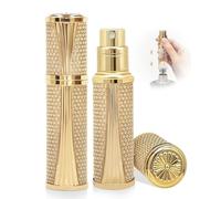 ASADAYS Perfume Atomiser - New Shell - Travel Bottle Refillable Bottom Spray Bottle Mini Size Luxury Fashion Shiny 5ml Filled Leakproof Portable Airplane (Custom Made, Brilliant Gold Sand)