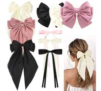 Asaisimg 9 Pcs Women's Clip Set - Soft Satin Silky Big Bows for Thick Hair in Black, Pink, White