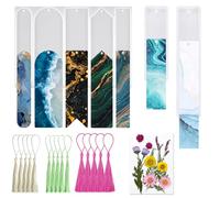 Asaisimg Pack of 7 Resin Bookmark Mold Set, Silicone Epoxy Casting Molds with 15 Tassels & Dried Flowers, DIY Personalized Bookmark Making Kit for Crafts