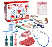 Asaiy Doctors Set for Kids, Wooden Doctor Playset with Tools & Tooth Model, Educational Pretend Play Dentist Kit for Toddlers Age 3+