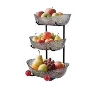 Asaiy Fruit Basket Stand, 3-Tier Plastic Fruit Bowl Holder, Oval Tiered Fruit Bowl Set with Metal Stand for Kitchen Vegetable Snacks Candy Storage(Anthracite Grey)