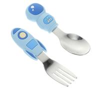 ASAKKURA 1set Boy Girl Utensils Silicone Handles Stainless Steel Fork and Spoon for Self-Feeding Cute Design for Boys and Girls Lightweight and Portable for Outdoor Use Dishwasher Safe