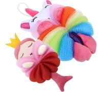 ASAKKURA 2pcs Cartoon Mermaid Bath Loofahs for Soft Body Scrubbers Bath Sponge Set with Unicorn and Pink Crown Designs Skin Cleaning Shower Supplies for Boys and Time