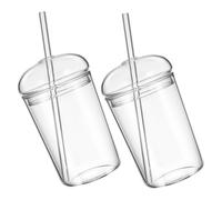 ASAKKURA 2pcs Clear Glass Cups with Straw Large Capacity Water Bottle Smooth Surface Easy Clean Reusable Beverage Cups for Home Office Shop