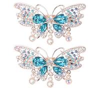 ASAKKURA 2pcs Crystal Ponytail Holders Hair Clips with Spring Design for Women Elegant Butterfly Blue Hair Accessories Non-strain Simple Headdress