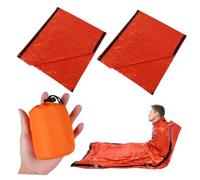 ASAKKURA 2pcs Emergency Outdoor Sleeping Bags with Thermal Blanket Lightweight Warmth Sleeping Bags for Camping Hiking Backpacking Bright Orange Survival Gear
