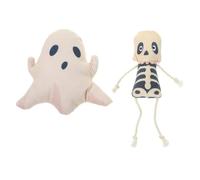 ASAKKURA 2pcs Halloween Cat Plush Kitten Teasing Playthings with Catnip Soft White Ghost and Skull Designs for Indoor Cats Interactive Chewing and Scratching