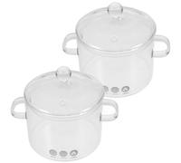 ASAKKURA 2Pcs High Borosilicate Glass Stew Pot Transparent Cooking Saucepan with Double Handles Heat Resistant for Instant Noodles Soups and Slow Simmering at Home Restaurant