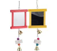 ASAKKURA 2Pcs Parakeet Mirror for Cockatiels Colorful Red Yellow Bird Chewing Playthings Decorative Cage Ornaments Interactive Parrot Entertainment