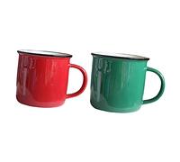 ASAKKURA 2pcs Retro Enamel Tea Mugs with Slip Handles Household Drinking Cups for Home Office Coffee Shop Resistant and Easy to and Red Vintage Style