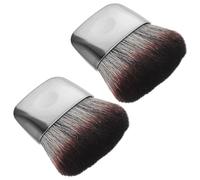 ASAKKURA 2pcs Small Makeup Brush Set with Portable Powder Brush Sl lectroplated Handle Flat Shape Minimizing Irritation Comfortable to Hold for Travel and On-the-go Makeup