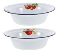 ASAKKURA 2pcs Vegetable Basin Enamel Soup Basin 9.5inch Enamel Multifunctional Use Anti-Skid Old-Fashioned Style for Mixing and Washing Rice Random Style