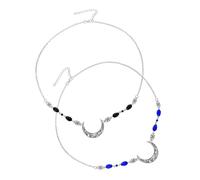 ASAKKURA 2pcs Vintage Moon Pattern Bridal Headdress Hair Chain Hollow Crescent Design and Natural Crystal Beads, Antique Silver Wedding Headband for Women and Birthday Decor