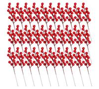 ASAKKURA 30pcs Artificial Red Berry Stems Christmas Decorations Plastic Fake Berry Branches for Xmas Home Decor and Winter Holiday Parties Easy to Care