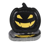 ASAKKURA 30pcs Pumpkin Shaped Paper Plates with Pumpkin Face Design Autumn Inspired Halloween Party Supplies Dessert and Snack Trays for Easy Cleanup