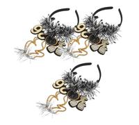 ASAKKURA 3pcs Sparkly Year Headbands with Stars and Sequins for Party Accessories Comfortable Lightweight Black and Gold Hairbands for Year Eve Festival Celebration