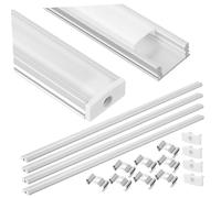 ASAKKURA 4 Sets Silver U Shape LED Aluminum Profile with Milky White Diffuser Cover Compatible with LED Strip Lights Easy Installation and Practical Design
