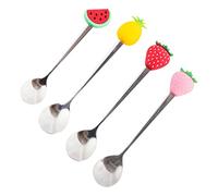 ASAKKURA 4pcs Colorful Stainless Steel Fruit Spoons Creative Honey Mixing Spoons with Strawberry Watermelon Multipurpose for Coffee Dessert Home and Cafe Use
