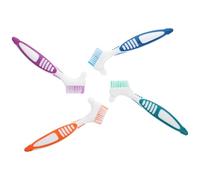 ASAKKURA 4pcs Double Sided Denture Toothbrushes with Ergonomic Handle for Cleaning Partial and Full Dentures, Assorted Colours, Pp and TPE Material, Golden Ratio Design for Random Color