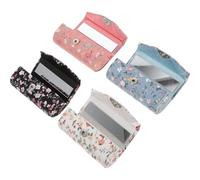 ASAKKURA 4PCS Embroidered Lipstick Storage Boxes Cloth Holders with Floral Pattern Portable Makeup Organizers in Black White Blue Pink for Cosmetics Display and Travel