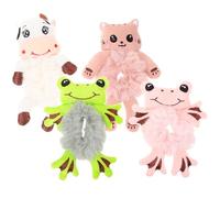 ASAKKURA 4pcs Plush Animal Scrunchies Hair Ties for Women Soft Furry Elastic Hair Accessories Cute Cat Cow Frog Designs Comfortable Wristbands for Autumn Winter Styling