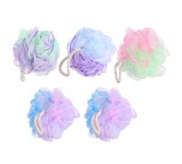 ASAKKURA 5pcs Bath Sponge Mesh Body Poufs for Adults, Pe Material Shower Scrubber with Soft Texture and Easy to Hold Design, Bathing Accessories for Men and Women Random Color