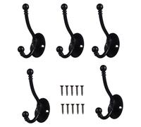 ASAKKURA 5pcs Black Zinc Alloy Coat Hooks Rustic Wall Hooks Hanging Clothes Practical and Useful Bathroom Towel Hanger with Simple Elegant Retro Design for Home