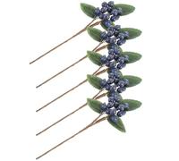 ASAKKURA 5pcs Fake Blueberries Artificial Berries Stem Waterproof Realistic Plastic Foam Branches Christmas Tree Decor for Winter Holiday