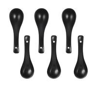 ASAKKURA 6pcs Black Ceramic Soup Spoons Multipurpose Food Spoons for Restaurant Dining Dessert and Rice Soup Small Porcelain Suitable for Home and Kitchen Use