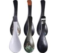 ASAKKURA 6pcs Ceramic Asian Soup Spoons Japanese Spoon Set Lightweight Easy to Carry Vintage Retro Look Design for Drinking Porridge and Picnic