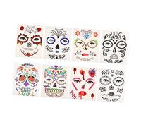ASAKKURA 8sheets Creative Halloween Face Stickers Mixed Style Cosmetic Decals for Day Dead Festivals Reusable Safe Easy to Apply Face Decorations