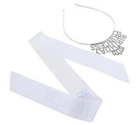 ASAKKURA Birthday Crown Headband and Rhinestone Tiara Set for Women with White Iridescent Sash, Princess Hair Accessories for Birthday Party Celebration