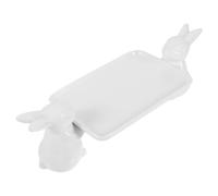 ASAKKURA Ceramic Food Tray Small White Bunny Snack Plate Decorative Serving Dish for Desserts Candy and Bread High Footed Luxury Gold and Silver Tone
