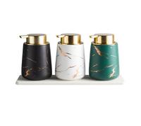 ASAKKURA Ceramic Lotion Bottle with Press Pump 400ml Marble Black Refillable Soap Dispenser for Travel Bathroom and Kitchen Use