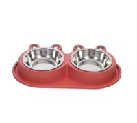 ASAKKURA Double Pet Feeder Bowl with Moat Design for Small Medium Cats and Dogs No Spill Stainless Steel Bowls with Non-slip Plastic Base Stable Anti-mess Feeding for Energetic Pets