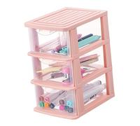 ASAKKURA Drawer-style Cosmetic Storage Organizer Box, 3-tier Pink Plastic Desktop Sundries Drawer with Dustproof Design for Makeup and Office Supplies