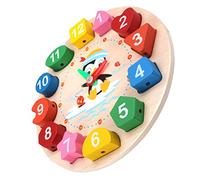 ASAKKURA Educational Wooden Clock for Penguin Pattern Learning Game Enhance Color and Shape Recognition Early Education present